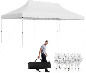 Gazebo Pieghevole da Giardino 3 x 6m, Gazebo Pop-up con Borsa da Trasporto, Regolabile in Altezza, per Feste, Barbecue, Giardino e Spiaggia (Bianco)