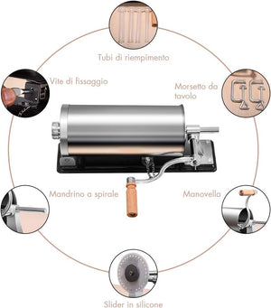 3kg Insaccatrice per Salsiccia Macchina per Salsicce Insaccatrice Manuale in Acciaio Inossidabile, Salsicce Siringa con 4 Tubi di Riempimento