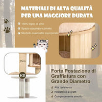 Albero Tiragraffi per Gatti Alto 191 cm, Tiragraffi per Gatti Multistrato con Nicchia in Legno, Trespolo Spazioso, Amaca, Nido, Pali, Tiragraffi e Materassini Lavabili
