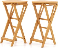 Set di 2 Sgabelli Pieghevoli Alti, Sgabelli Bar in Bambù Leggeri e Portatili con Poggiapiedi e Sedile Ampio, Sgabelli Alti da Bar Penisola Cucina, 36 x 33 x 61 cm