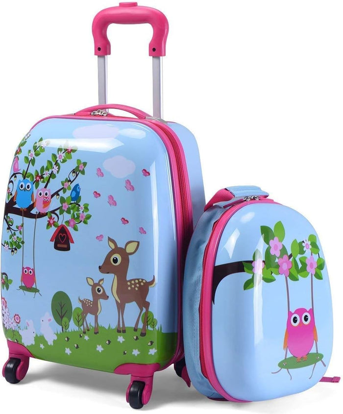 Set di Valigia per Bambini, 16" Valigia+ 12" Zaino, 2 Pezzi, con Ruote Girevoli a 360° e Maniglia Retrattile, Ideale per Viaggiare in Modo Comodo e Divertente (Modello 11)