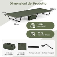 Brandina da Campeggio, Letto Pieghevole e Portatile con Tasca Laterale e Borsa da Trasporto, Lettino con Struttura in Metallo per Viaggio e Spiaggia, Portata 150 kg