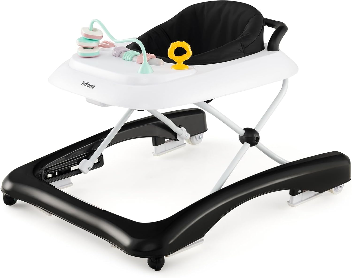 3 in 1 Girello per Bambini, Girello Pieghevole per Bambini, con 3 Altezze Regolabili, Sedile Imbottito e Piatto Giocattolo Rimovibile, Girello a Spinta con Ruote, per Bambini 6+ Mesi (Nero)