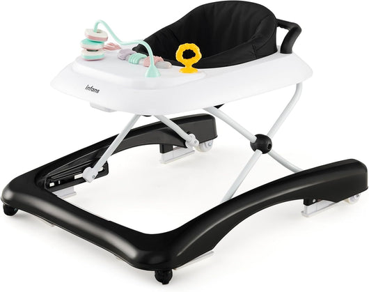 3 in 1 Girello per Bambini, Girello Pieghevole per Bambini, con 3 Altezze Regolabili, Sedile Imbottito e Piatto Giocattolo Rimovibile, Girello a Spinta con Ruote, per Bambini 6+ Mesi (Nero)