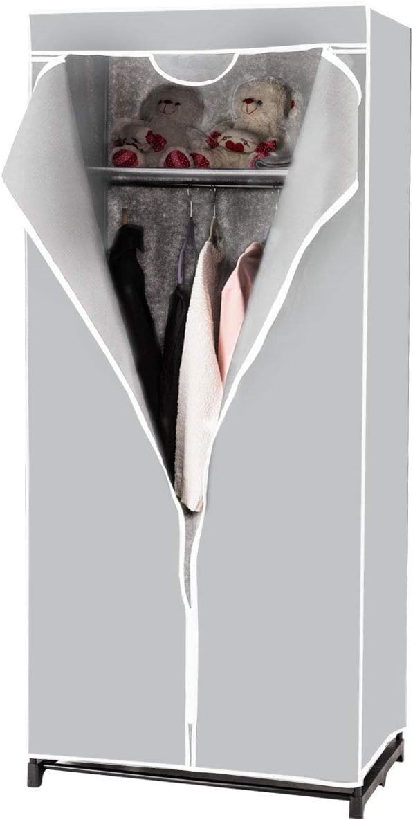 Armadio in Tessuto Armadio Cabina Pieghevole con Asta Appendiabiti, Vari Colori Disponibili, 75 x 50 x 170cm (Grigio)