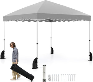 Gazebo Pop-up da Esterno 3 x 3 m, Gazebo Pieghevole con Borsa con Ruote, 8 Picchetti, 4 Ancore, 4 Corde Antivento, 4 Sacchi di Sabbia, Tendone Impermeabile per Eventi Commerciali (Grigio)