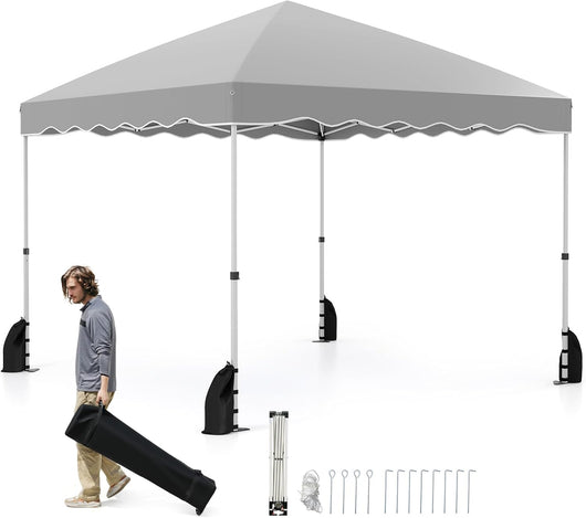 Gazebo Pop-up da Esterno 3 x 3 m, Gazebo Pieghevole con Borsa con Ruote, 8 Picchetti, 4 Ancore, 4 Corde Antivento, 4 Sacchi di Sabbia, Tendone Impermeabile per Eventi Commerciali (Grigio)