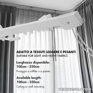 Binario Scorritenda Lineare da Soffitto in Alluminio Bianco con Movimento a Corda Apertura Centrale - Riloga Bastone per Tenda 120cm