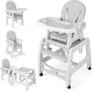 Seggiolone Pappa per Bambini 3 in 1, Seggiolone per Neonati con Vassoio Rimovibile, Cuscino, Schienale Regolabile e Cintura di Sicurezza a 5 Punti, 6-36 Mesi, Capacità 20 kg (Grigio)