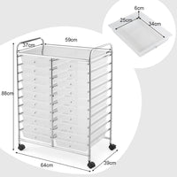 Carrello di Stoccaggio con 20 Cassetti, Carrello portaoggetti con 4 Ruote, Carrello Multiuso per Scuola Ufficio Cucina, 64 x 39 x 88 cm (Trasparente)