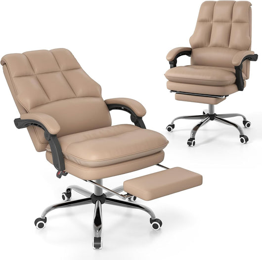 Sedia da Ufficio Ergonomica, Sedia per Computer con Sedile Girevole Regolabile, Schienale Reclinabile, Braccioli Collegati e Poggiapiedi Retrattile, Portata 136 kg