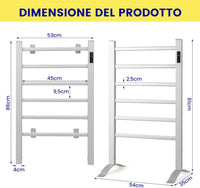 Scaldasalviette Riscaldato, con 6 Barre Riscaldate e Timer, Scaldasalviette Elettrico con Display LED Protezione Contro Surriscaldamento e Costante della Temperatura, in Alluminio