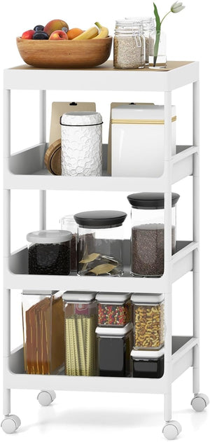 Carrello da Cucina a 3/4 Piani, Carrello con Vassoio Staccabile e Ruote Bloccabili, Carrello Multiuso per Cucina Bagno Lavanderia Spazi Stretti (4 Piani)