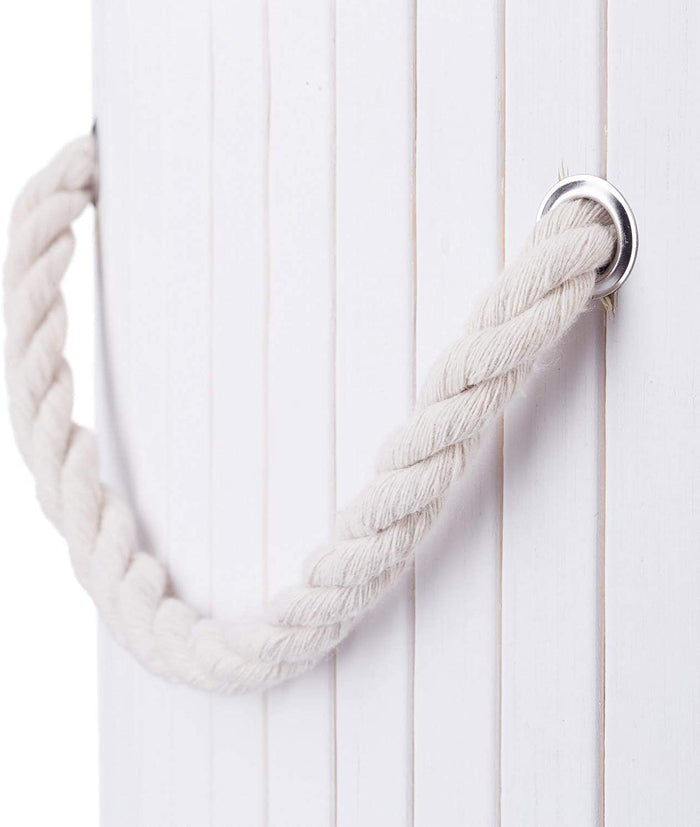 Cesto portabiancheria pieghevole pieghevole con sacco in cotone 80 litri rotondo bambù bianco 13_0001906_3