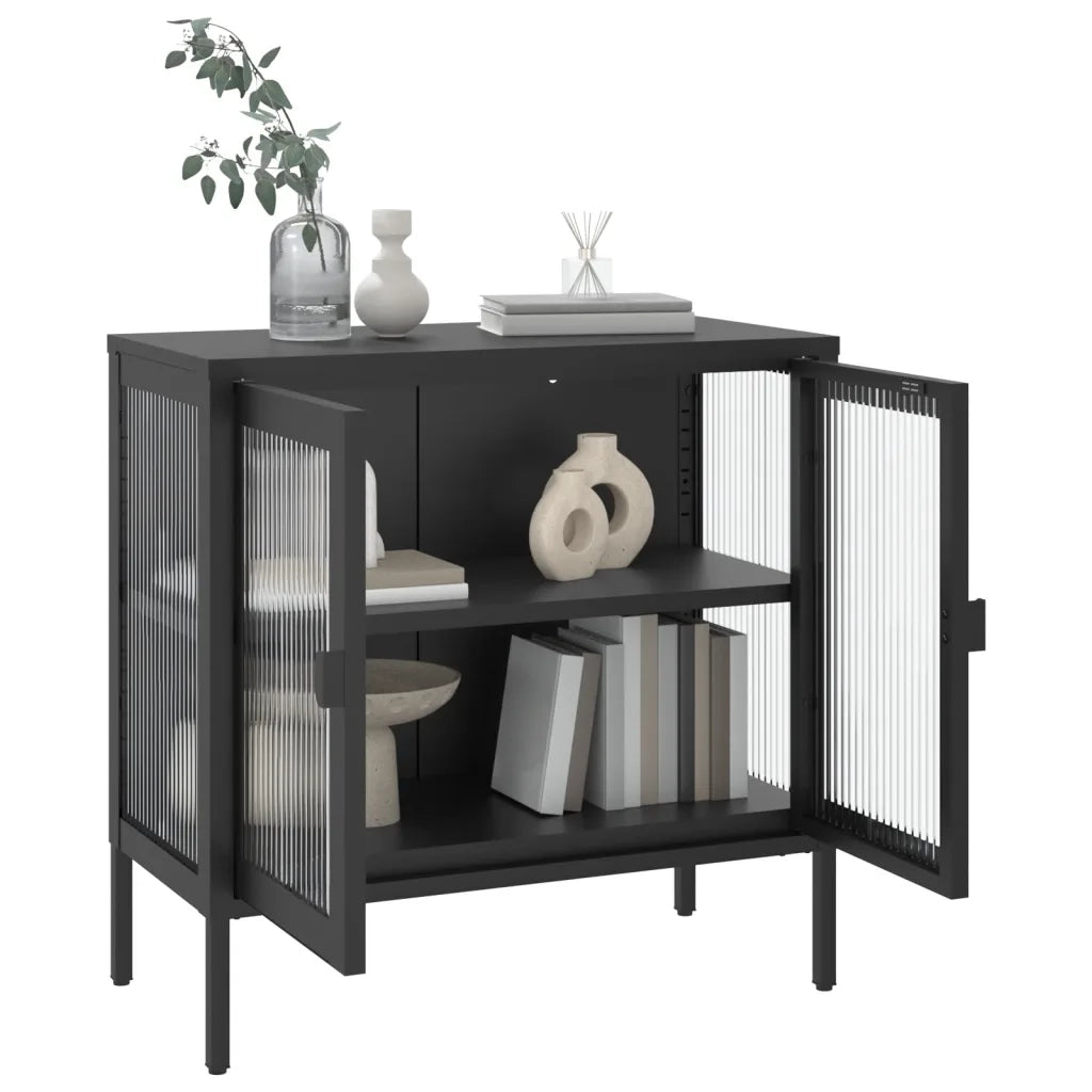 Credenza Nera 70x35x70 cm Vetro e Acciaio 353001