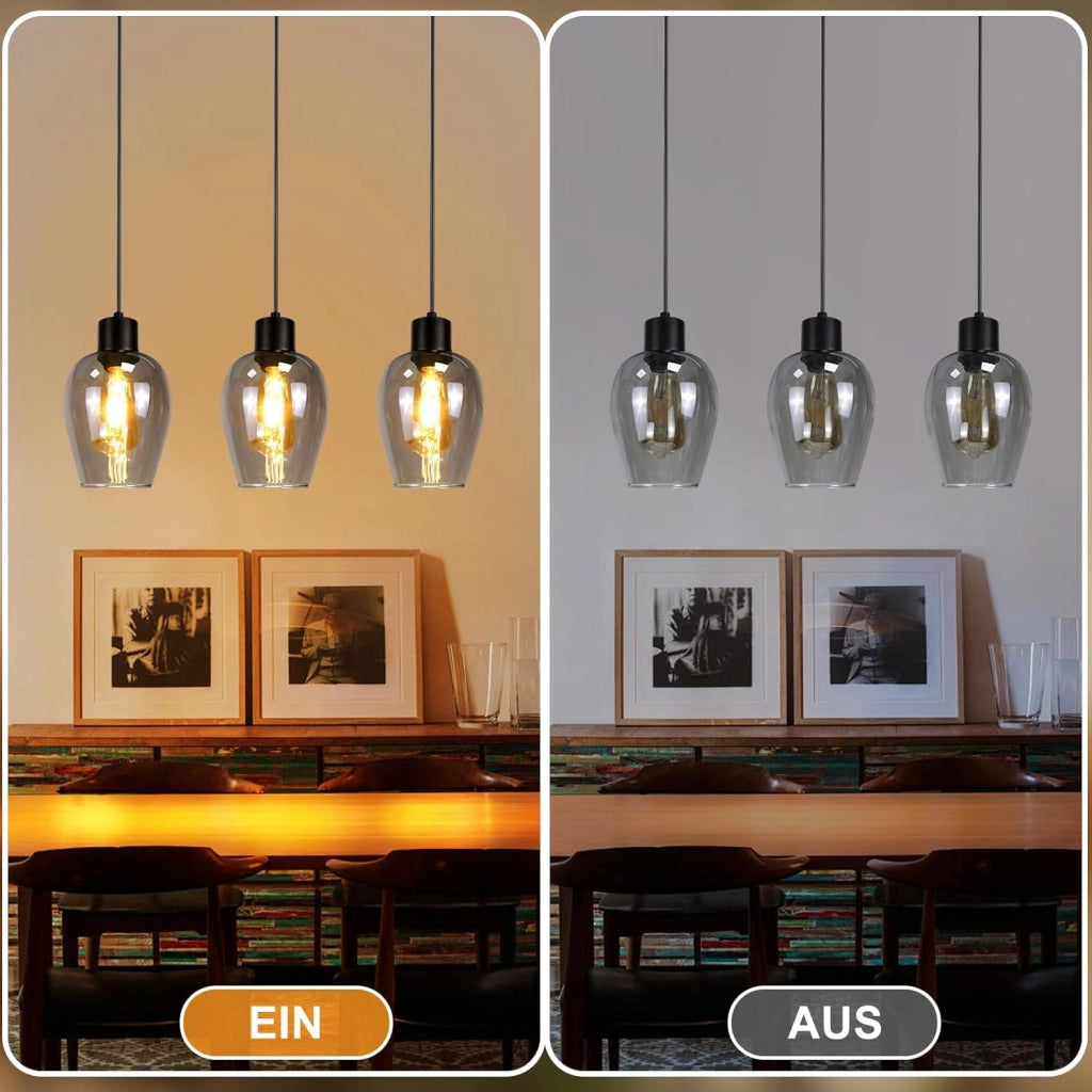 ZMH Lampada a Sospensione 1 Luce Vintage Vetro Fum¨¦ E27 per Sala da Pranzo Cucina Hotel Senza Lampadina
