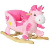 Cavallo a Dondolo Unicorno con 32 Canzoni, Base in Legno e Cintura di Sicurezza, Età 18-36 Mesi, Rosa