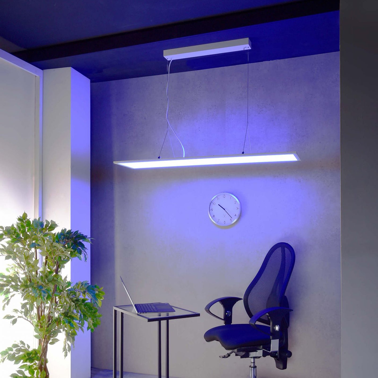 Pannello pendente rettangolare LED 63W 24V luce colorata RGB 4000K dimmerabile doppia emissione 120x30cm BIANCO