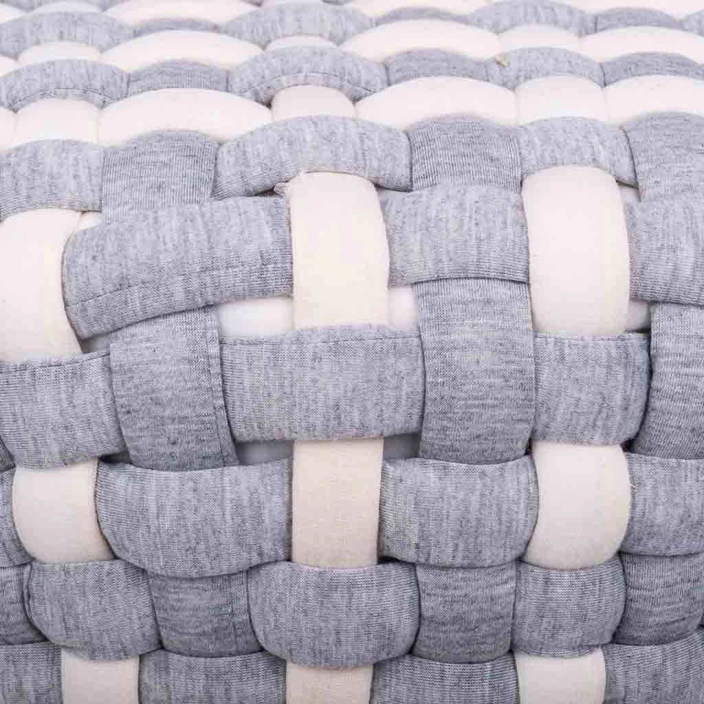 Sgabello grigio in cotone intrecciato e legno 40x40x36h