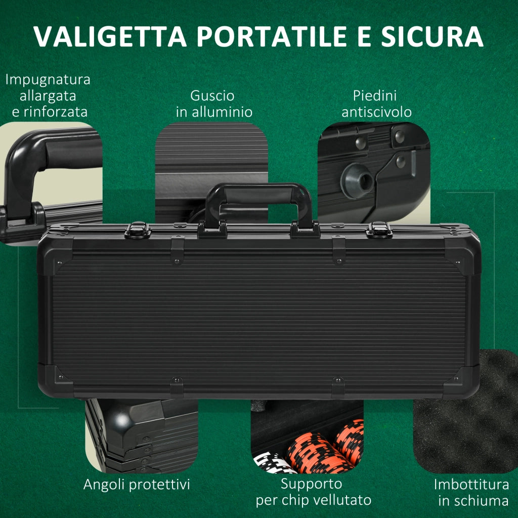 Set da Poker ¨C zephmum ¨C 500 Fiches, 2 Mazzi di Carte, 5 Dadi, Pulsanti, Valigetta in Alluminio Nero