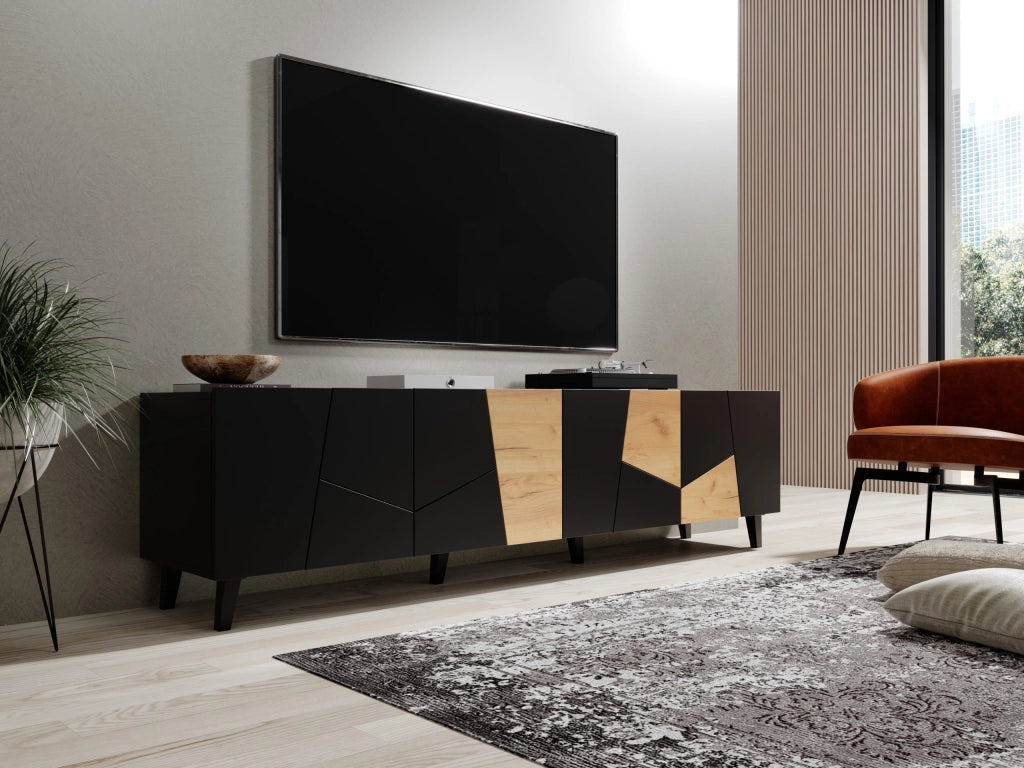 MOBILE VITRAIL PORTA TV 200 4D NERO OPACO ROVERE ARTIGIANALE ETNA