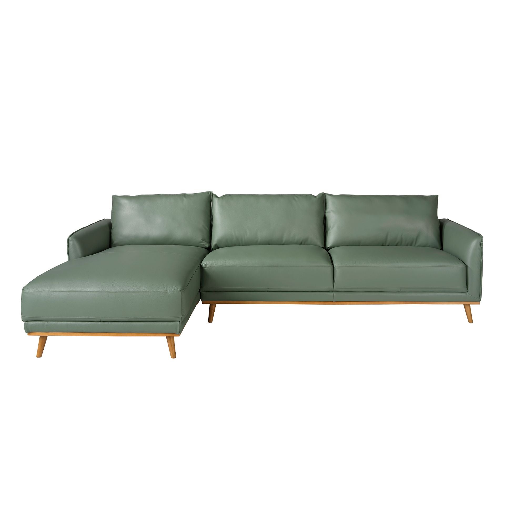 Divano chaise longue sinistro in pelle verde