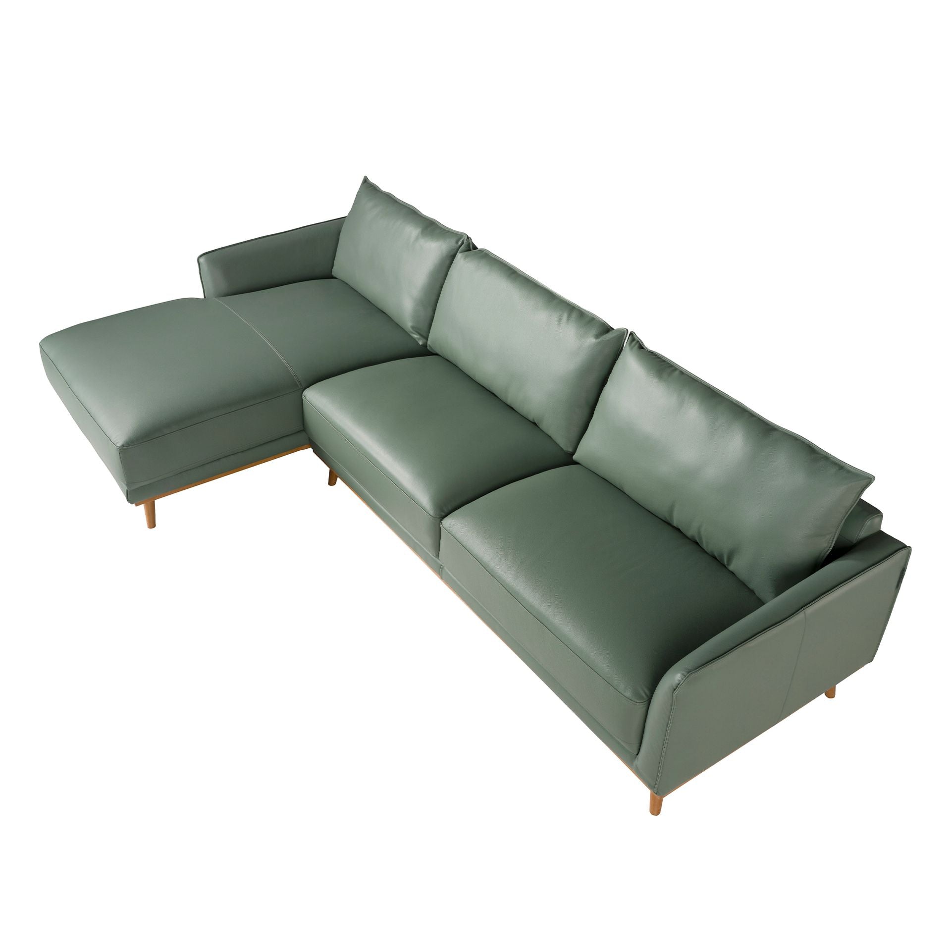Divano chaise longue sinistro in pelle verde