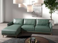 Divano chaise longue sinistro in pelle verde