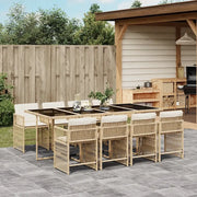 Set da Pranzo da Giardino 9 pz con Cuscini Beige in Polyrattan