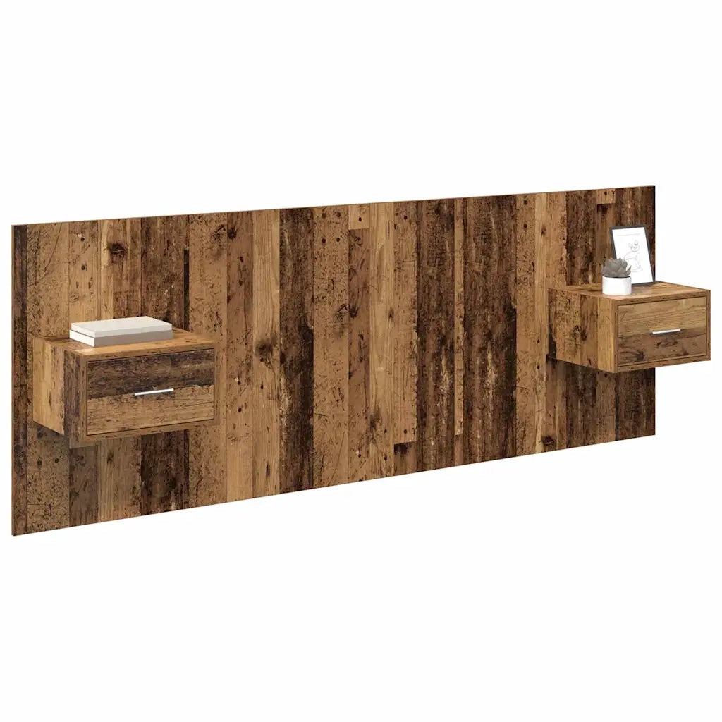 Testiera | Testata con Comodino 3 pcs Legno vecchio Legno multistrato