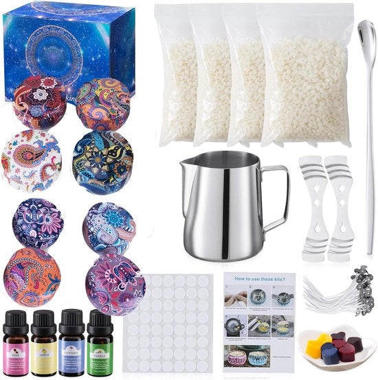 Kit per creare candele DIY, set di regalo, cera d'api, 50 stoppini per candele con supporto, 8 contenitori per candele DIY, 123 set di candele profumate (Modello DIY-3) (Modello DIY-2)