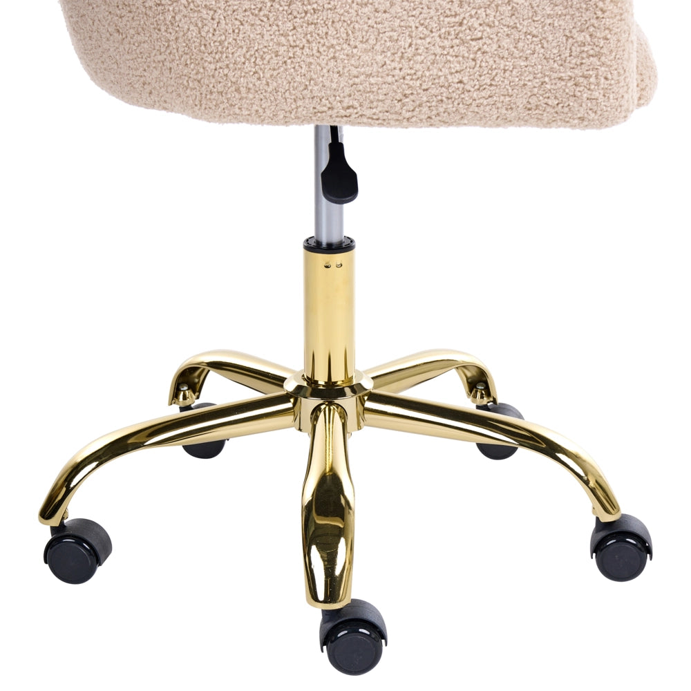 Sedia da Ufficio Girevole in Bouclé Beige Chiaro con Altezza Regolabile
