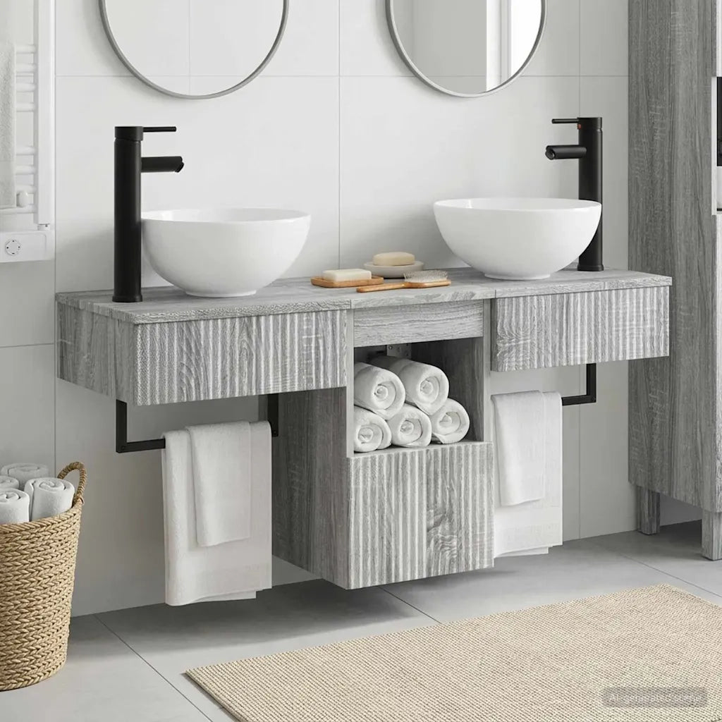 Set di mobili per il bagno 3 pz Sonoma grigio 3405593