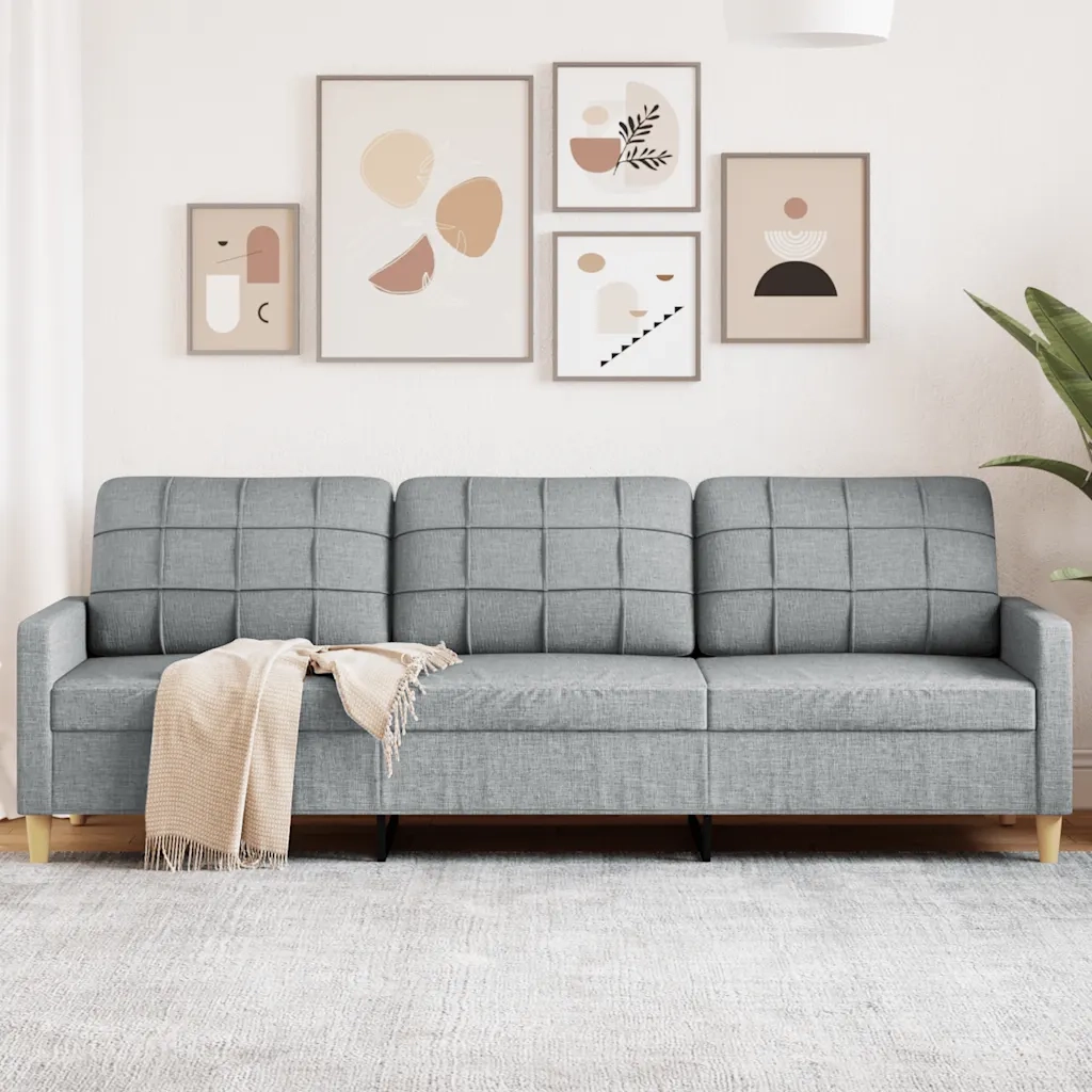 vidaXL Divano a 3 Posti Grigio Chiaro 210 cm in Tessuto