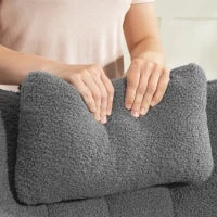Sedia a dondolo con Poggiapiedi, Rivestimento in Pile Morbido, Gambali in Legno, Cuscino, Alto Schienale, Sedia a Dondolo, Grigio scuro