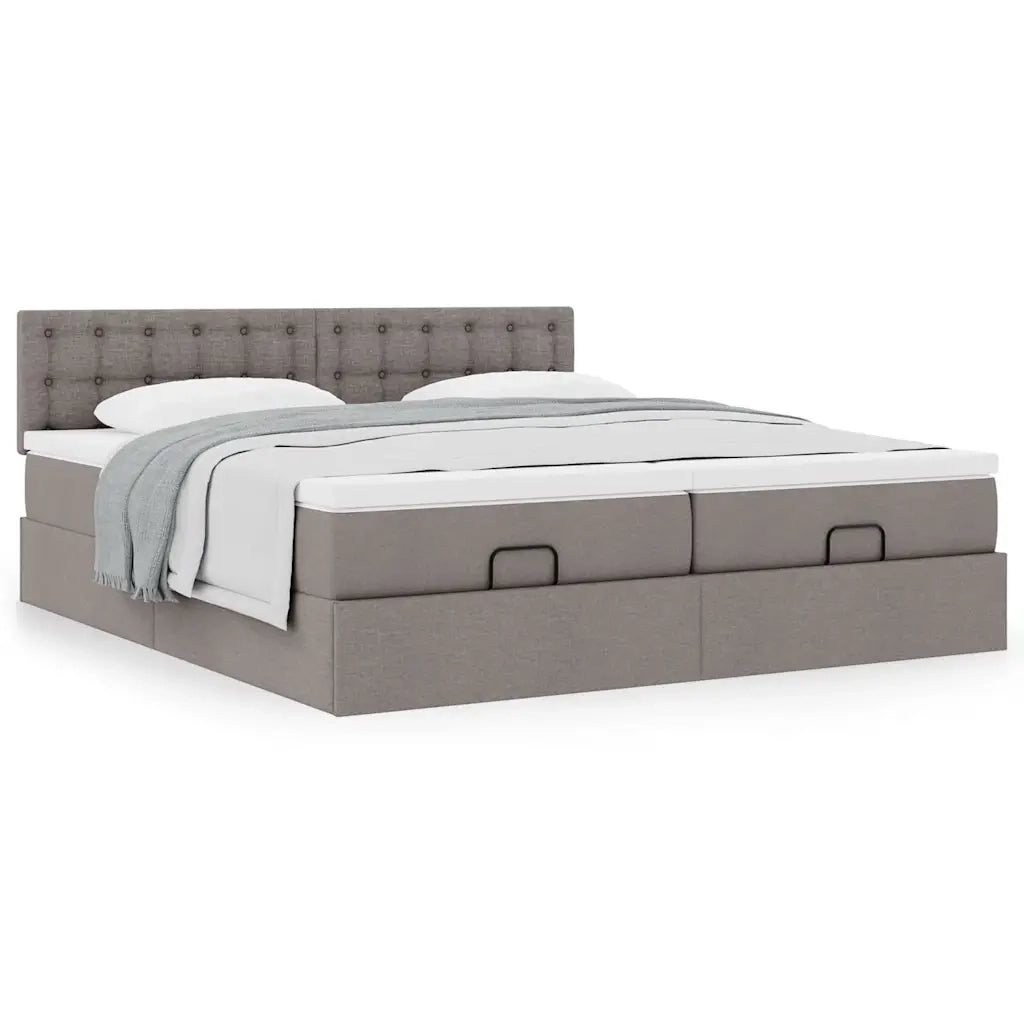 Struttura Letto Pouf con Materassi Tortora 200x200 cm Tessuto