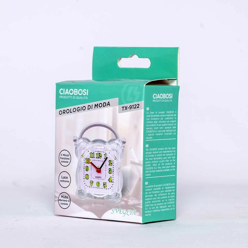 Trade Shop - Sveglia Analogica Orologio Alarm Clock Luce Notturna Funzione Muto Tavolo Tx-9122 -
