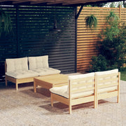 Set Divani da Giardino 5 pz con Cuscini Crema in Massello di Pino cod mxl 41437