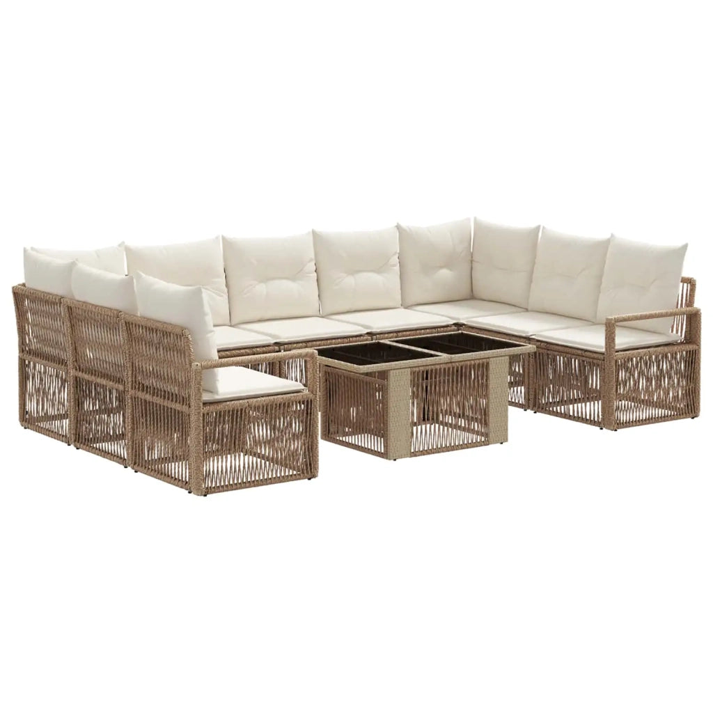 Set Divano da Giardino 10 pz Beige e Bianco Crema polyrattan 3437145