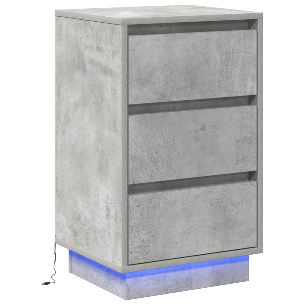 Comodino con illuminazione LED Grigio cemento 39x34,5x65 cm Legno ingegnerizzato