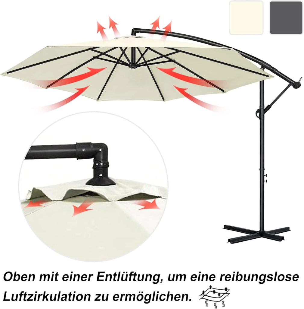 Ombrellone parasole con manovella, in alluminio, ombrellone da giardino, balcone, con supporto, protezione dai raggi UV, terrazza, giardino, spiaggia