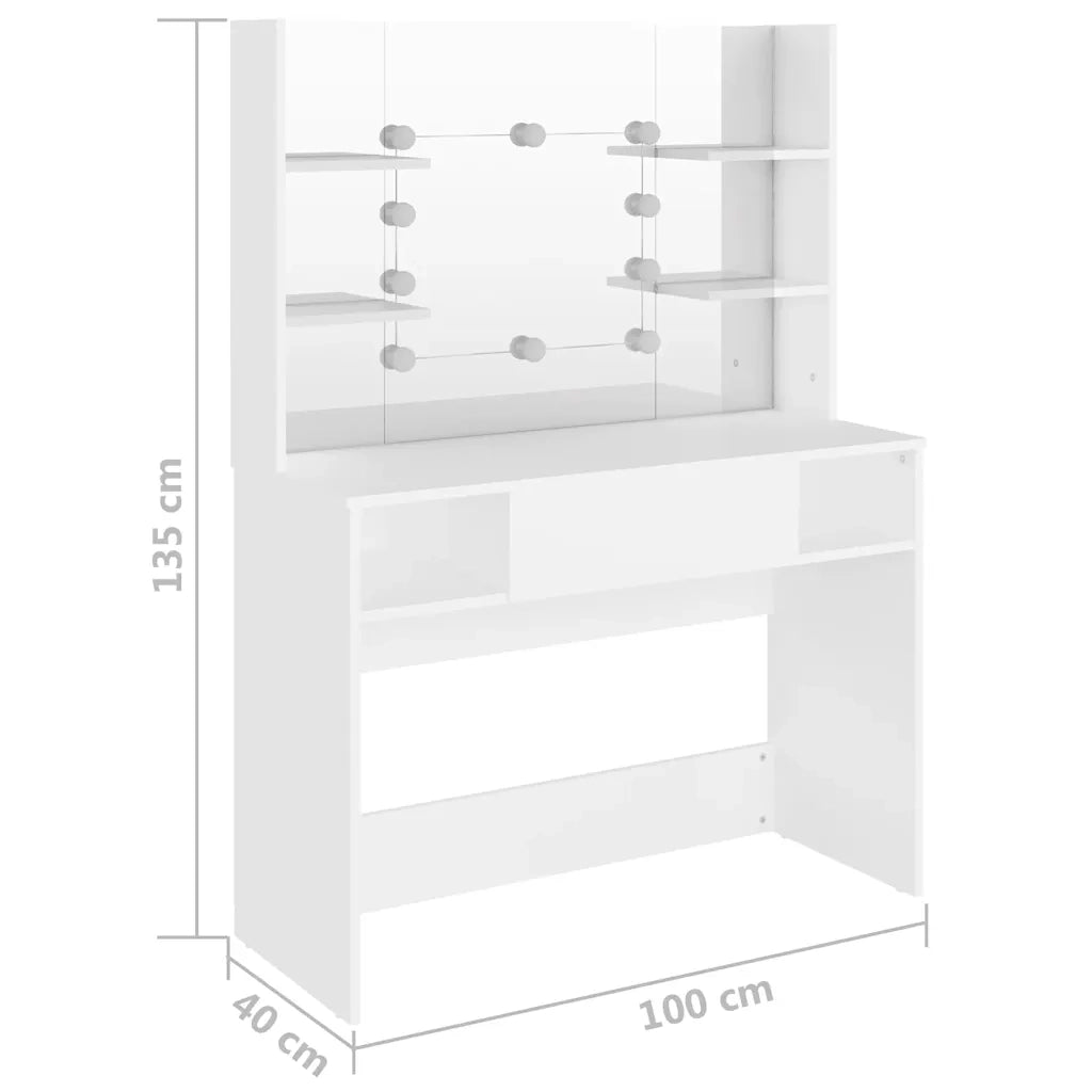 Toeletta | Tavolo da Trucco con Luci LED 100x40x135 cm in MDF Bianca
