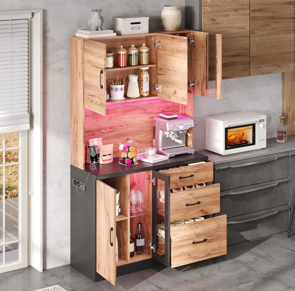 Mobile cucina alto con 3 cassetti; LED; prese USB e EU; MDF; 105x40x180 cm