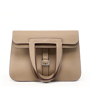 Borsa a mano casual da donna in vera pelle, grigia