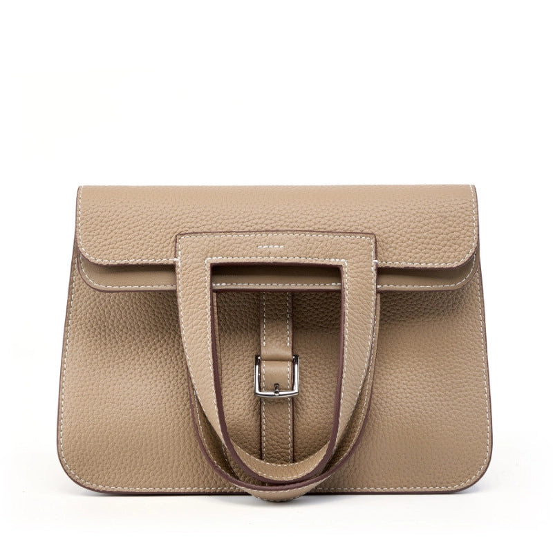 Borsa a mano casual da donna in vera pelle, grigia