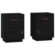 Set di 2 Comodini | Armadio da Notte | Mobiletto da notte Neri 40x34x55 cm in Legno Massello di Pino