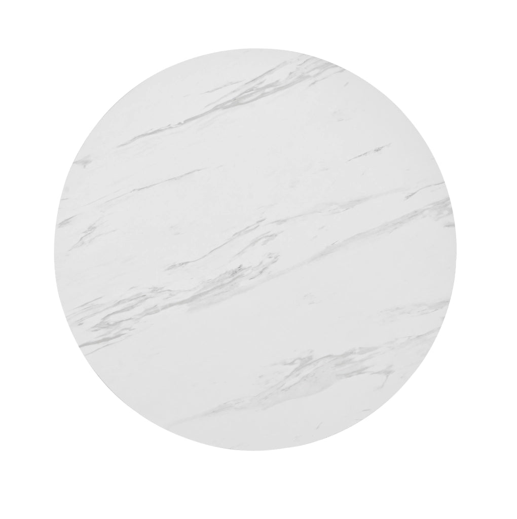 Tavolo da pranzo rotondo 80x75 cm con piano effetto marmo e gambe regolabili in MDF bianco