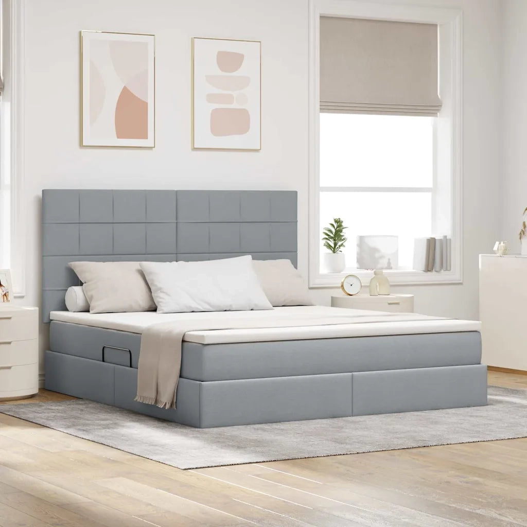 Letto con contenitore e LED con led Grigio chiaro 160 x 200 cm
