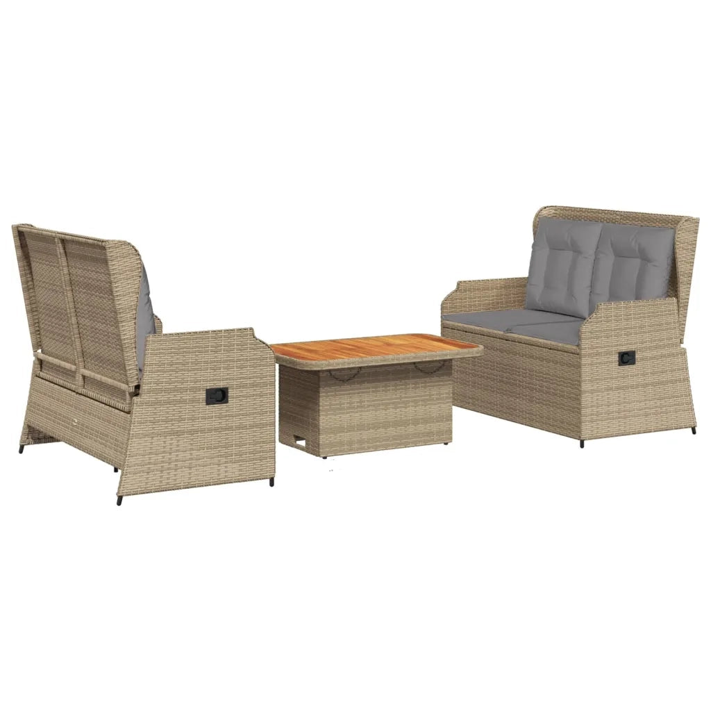 Set Divani da Giardino 3 pz con Cuscini in Polyrattan Beige 3262749