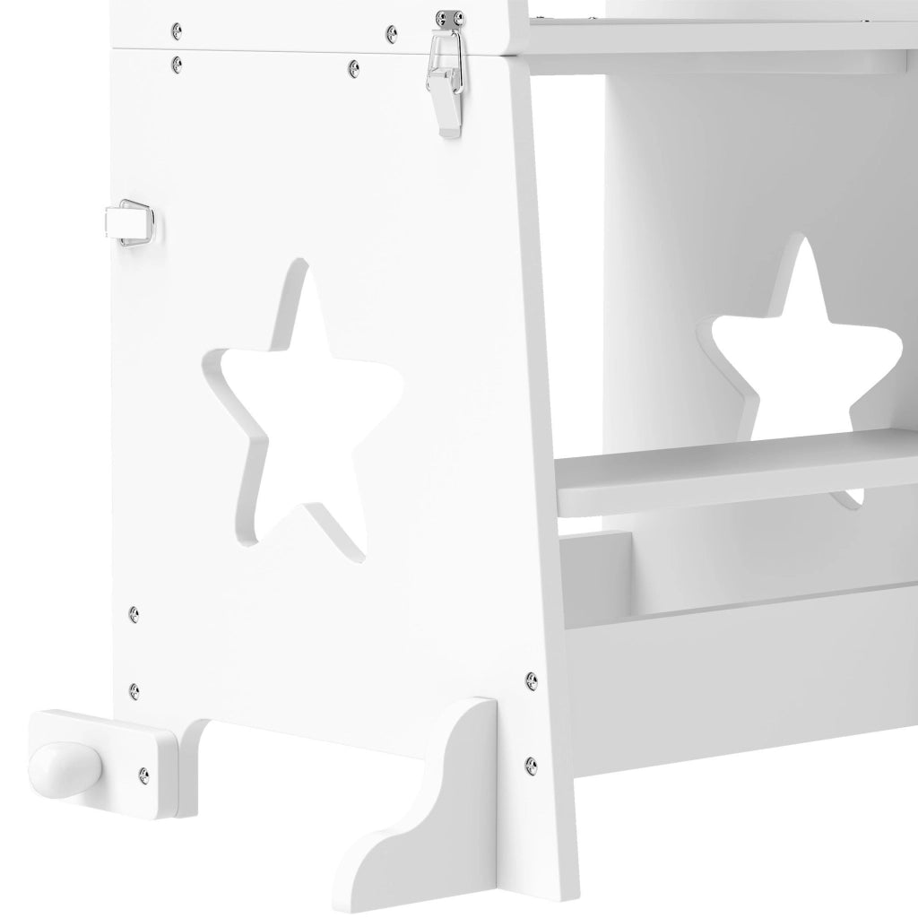 Torre Montessoriana Scala Convertibile in Tavolo con Sedia 60x44,5x86 cm in Legno Bianco